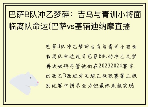 巴萨B队冲乙梦碎：吉乌与青训小将面临离队命运(巴萨vs基辅迪纳摩直播 央视)